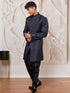 Men's Navy Blue Silk Blend Indowestern And Pant Set